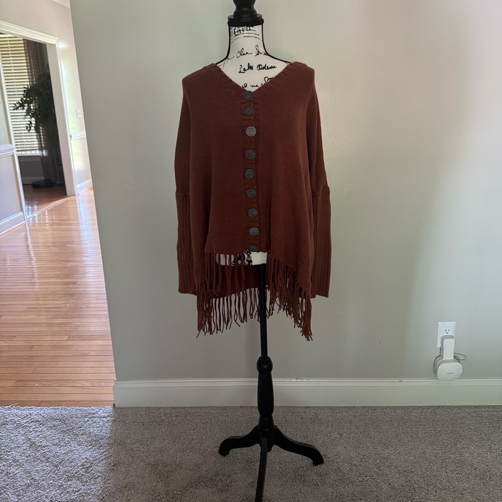 Vintage Fringed Cardigan in Rich Brown